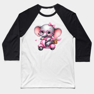 Valentine Elephant In Pink Scooter Baseball T-Shirt